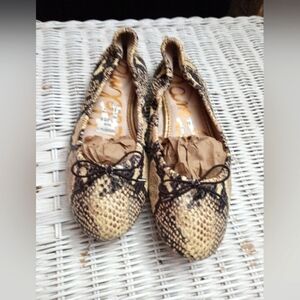 Women Sam Edelman Python Animal Print Flat Hard Bottom Ballet Shoes sz 7 Leather
